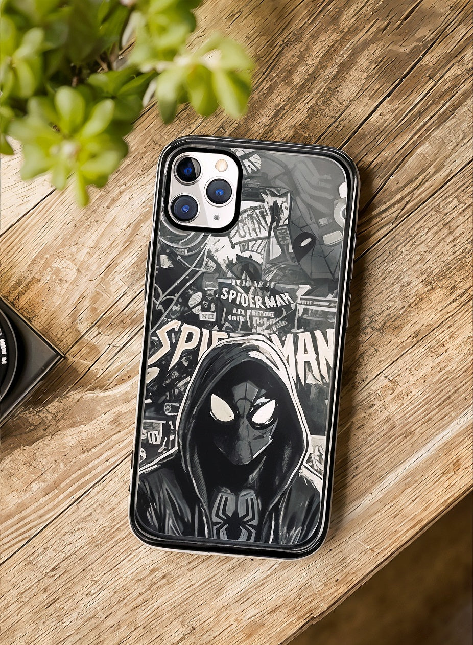 Miles Morales Monochrome Tempered Glass iPhone Case